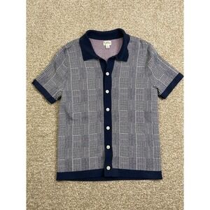 J‎ Crew Cardigan Polo Sweater Mens S Oatmeal Plaid Soft